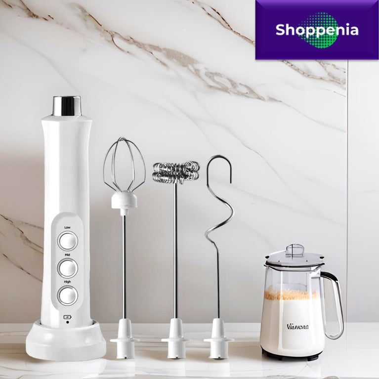 Rechargable Hand Mixer, Beater and Frother White Set